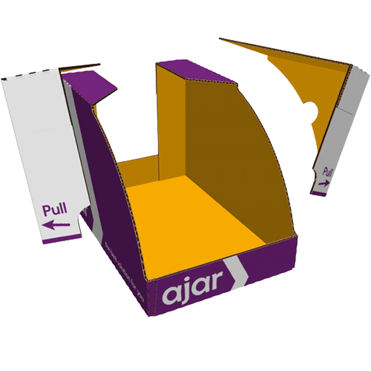 Machine erect ledge tray, Shelf ready Packaging