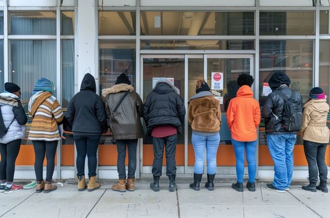 People in Food Bank Line
