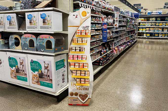 Purina Fancy Feast launched a sustainable, luxurious retail display, captivating gourmet cat food shoppers and setting a new standard